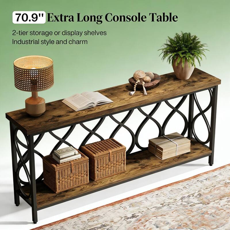 Entryway Table,Console Table - Black,Rustic Brown