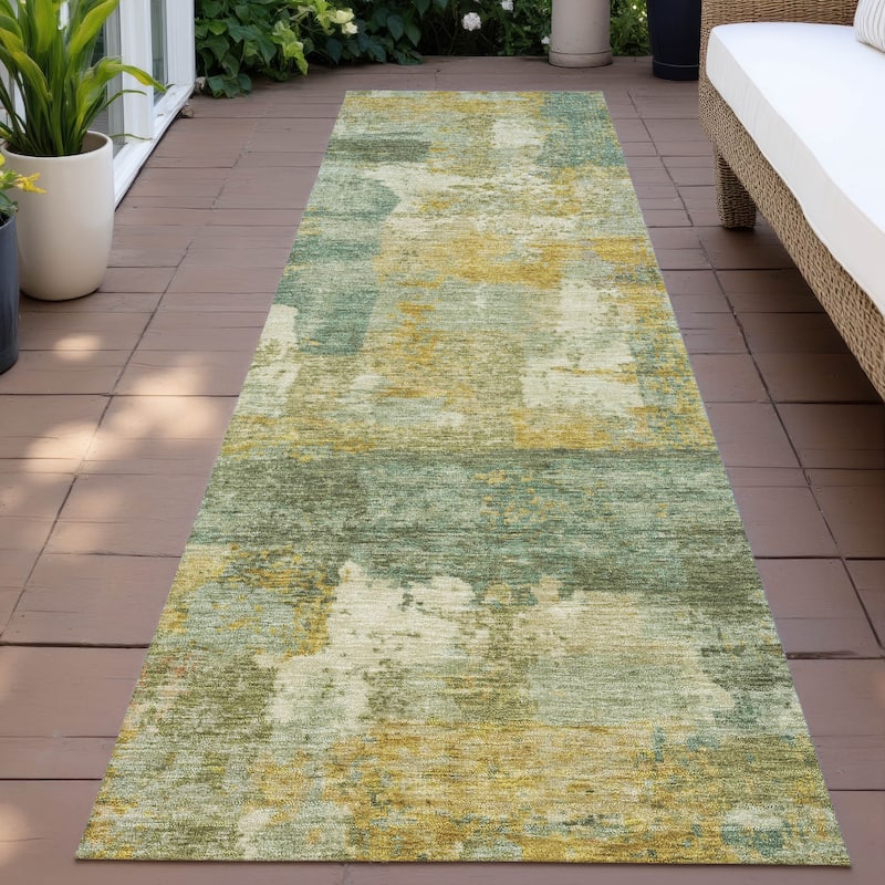 Machine Washable Indoor/Outdoor Contemporary Chantille Rug - Green - 2'3" x 7'6"
