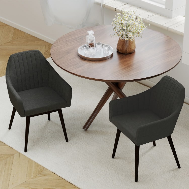Rubber Wood Dining Chair Set of 2 with Padded Seat and Armrest - 24.5" x 23.5" x 34"