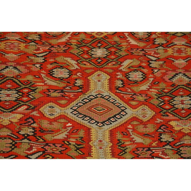 Vegetable Dye Kilim Senneh Antique Persian Rug Hand-Woven Wool Carpet - 4'2" x 6'10"