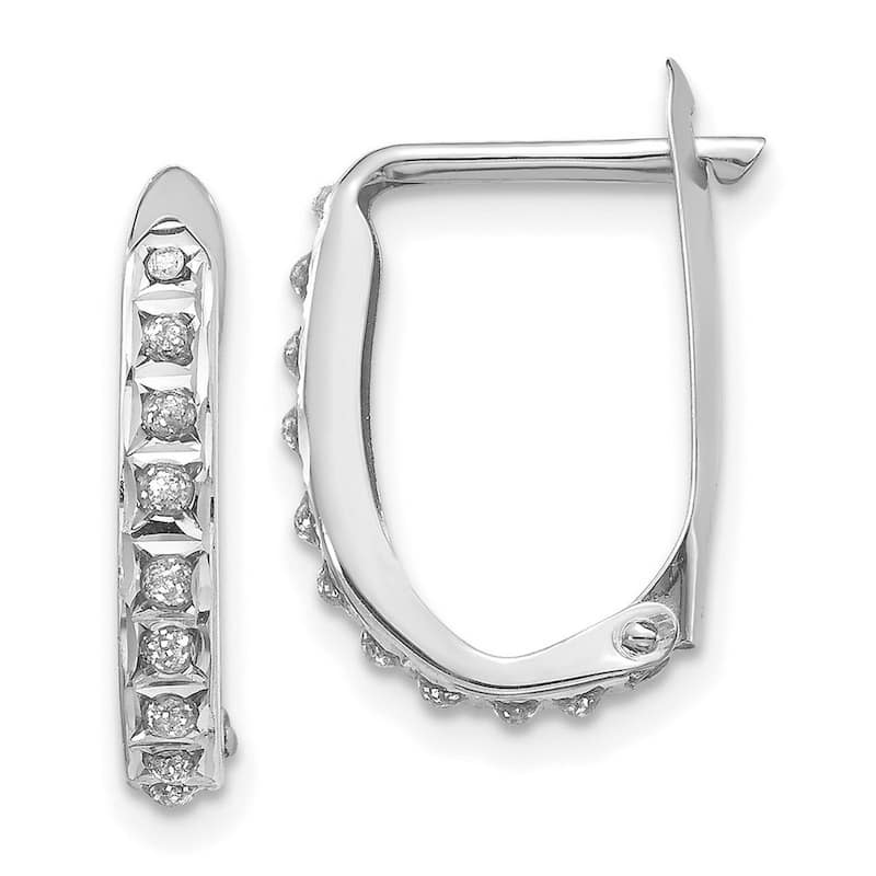 Curata 14k White Gold 16x2mm Oval Polished Diamond Leverback Hoop Earrings