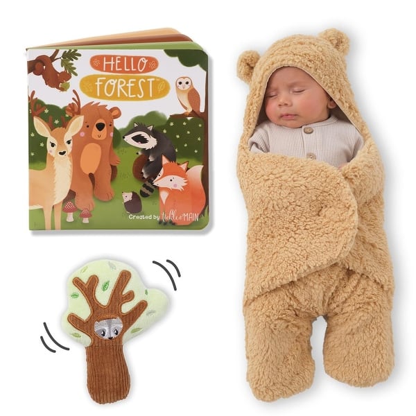 slide 2 of 6, 3-Piece Gift Set for Infants 0-12 Months, Includes Storybook, Cute Bear Swaddle Blanket and Plush Baby Rattle