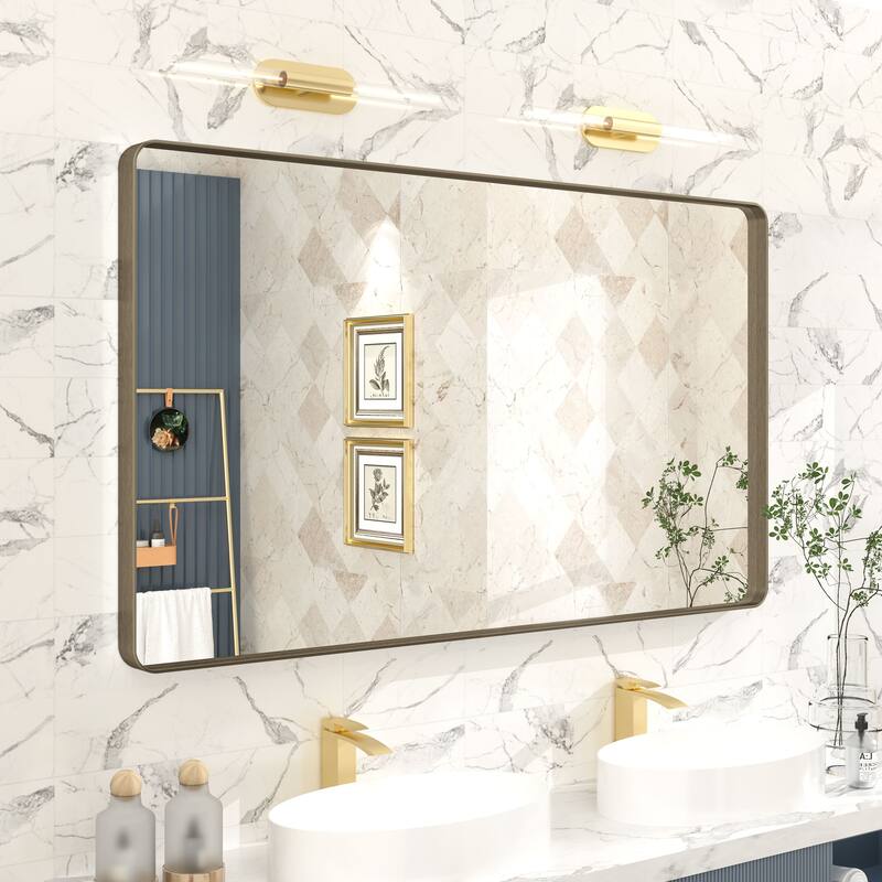 Modern Metal Frame Wall Mounted Bathroom Vanity Mirror - 51x30 - Bronze