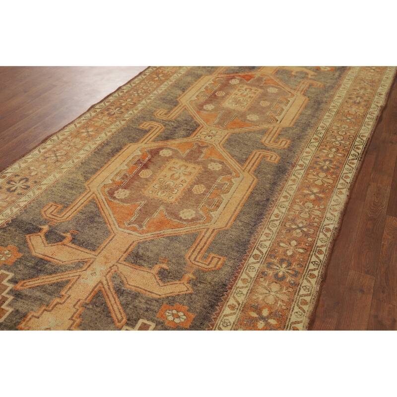 Tribal Ardebil Vintage Persian Runner Rug Hand-Knotted Wool Carpet - 4'5" x 10'7"