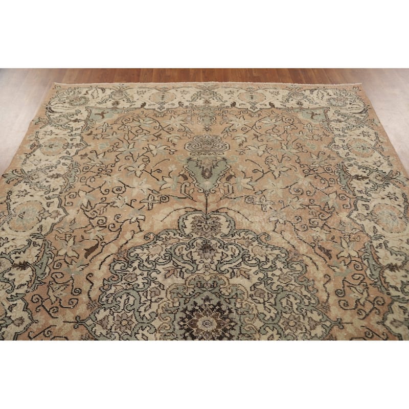 Distressed Sparta Turkish Vintage Rug Hand-Knotted Solid Wool Carpet - 6'6" x 9'9"