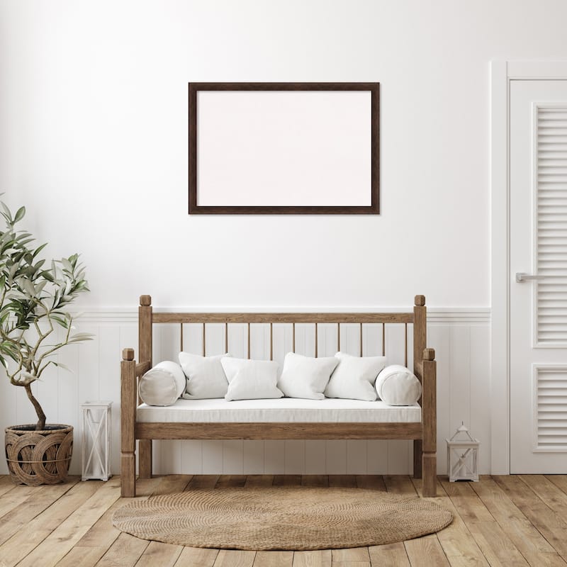 Warm Walnut Narrow Wood Framed White Corkboard Bulletin Board