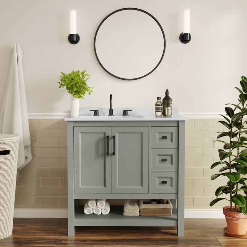 Bathroom Vanity with Sink, Open Storage, and Storage Drawers