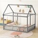 preview thumbnail 2 of 8, Full Size Floor Wooden Bed with House Roof Frame and Safety Guardrails
