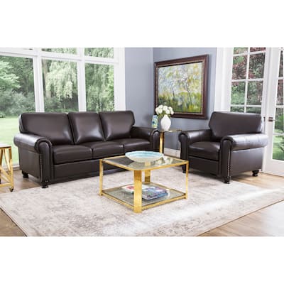 Abbyson London Top Grain Leather 2 Piece Armchair and Sofa Living Room Set