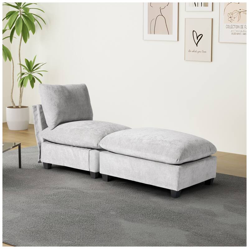 Lucca Chenille Upholstered Single Sofa Chair with Ottoman