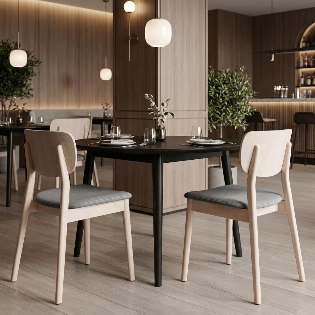 HomeRoots Set of Two Gray And Natural Faux Linen And Wood Open Back Dining Side Chairs - 18.30 in. x 32.70 in. x 20.90 in.