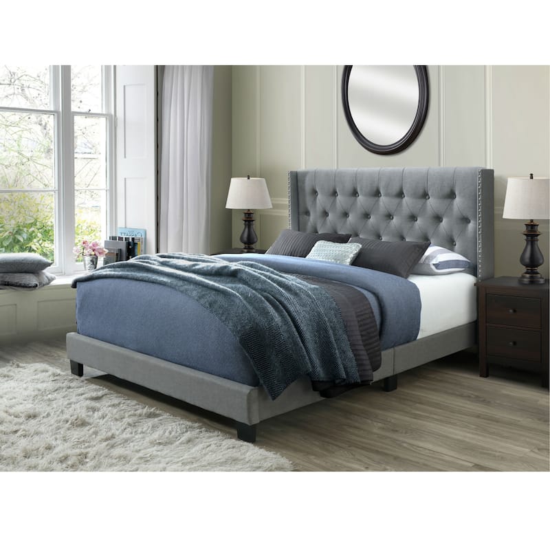 Bardy Upholstered Button-tufted Wingback Bed - Queen or King - Grey - King