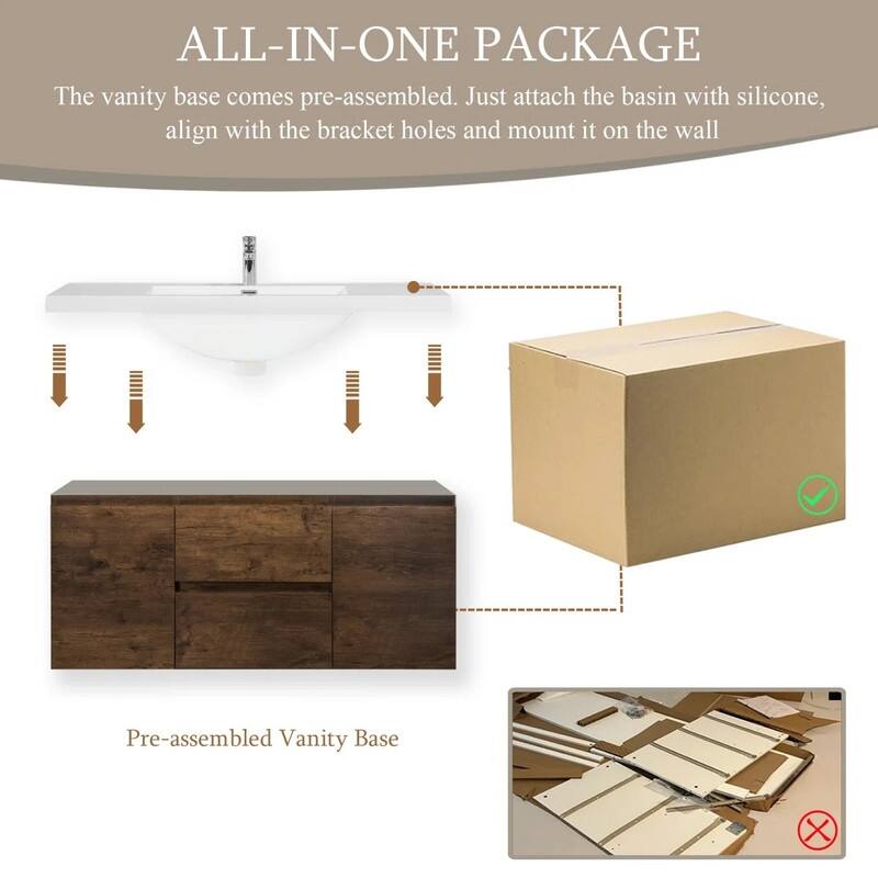 ABRUZZO 48" Floating Bathroom Vanity with Integrated Resin Top Basin 2 Cabinets 2 Soft Close Drawers Full Assembly