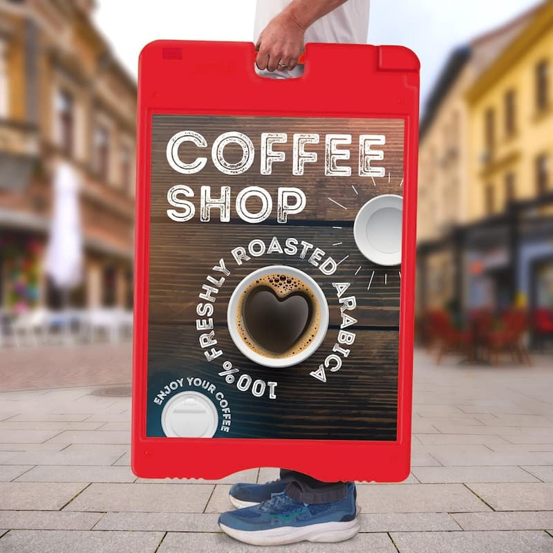 Jumbl A Frame Sandwich Board – 22 x 28” Display Sidewalk Sign with PVC Sign Protector ( Red )