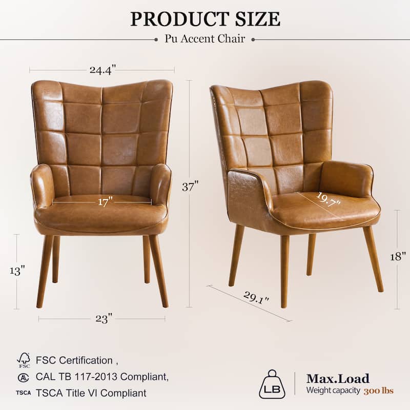 HUIMO High-back Accent Chair Modern Wing Back Chair-Faux Leather