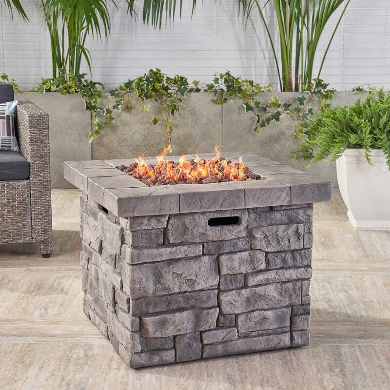 30 in. W x 30 in. D x 24 in. H Square Propane Burning Outdoor Fire Pit in Grey
