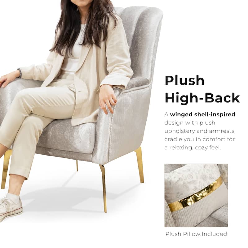 Furniture of America Sawer Glam Beige Upholstered High Back Arm Chair with Stainless Steel Frame