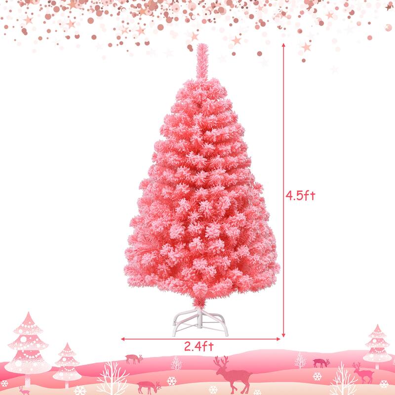 Gymax 4.5/6.5/7.5 FT Artificial Snow Flocked Pink Christmas Tree Unlit - See details