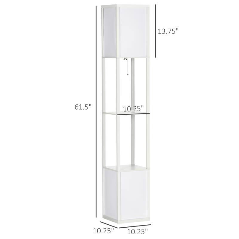 HOMCOM Floor Lamp with Shelves, Dual Light, Modern Tall Standing Lamps, with Fabric Lampshade (Bulb not Included)
