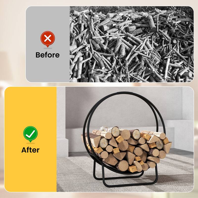 Gymax 20'' Round Heavy-duty Metal Curved Log Rack w/Stand for