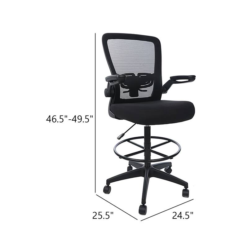 Dea Drafting Stool Chair, Flip-Up Arms, Black Mesh, Chrome Footring