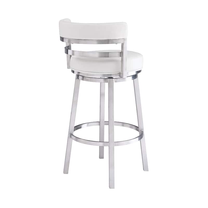 Madrid White Modern Swivel Bar Stool, Upholstered Counter Height Chair with Metal Frame