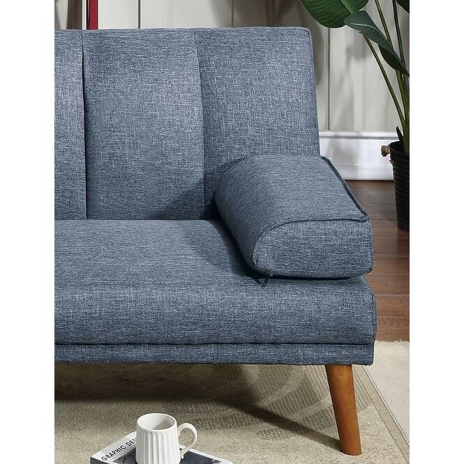 Navy Polyfiber 2pc Sectional Sofa with Wood Legs, Adjustable Chaise, Convertible Bed