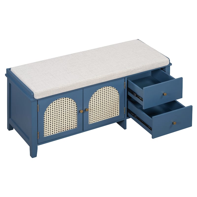 43.5 inch Shoes Bench with Cushion Storage Cabinet and 2 Drawers