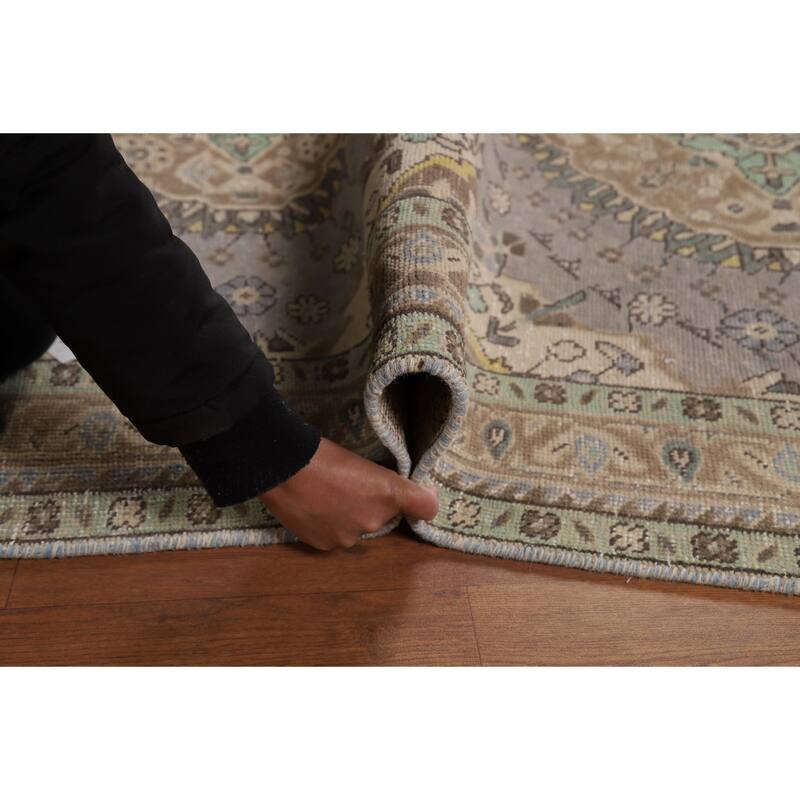 Gray Geometric Tabriz Persian Rug Handmade Wool Carpet - 5'1"x 12'6"