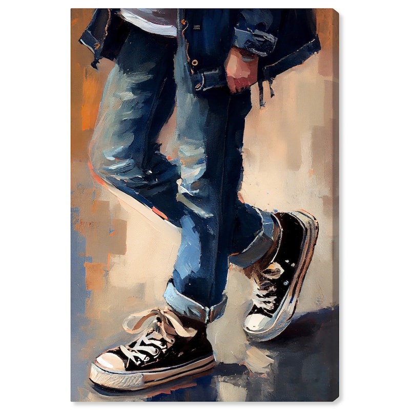 Wynwood Studio Fashion and Glam Black Street Shoes Blue and Modern & Contemporary Wall Art Canvas Print