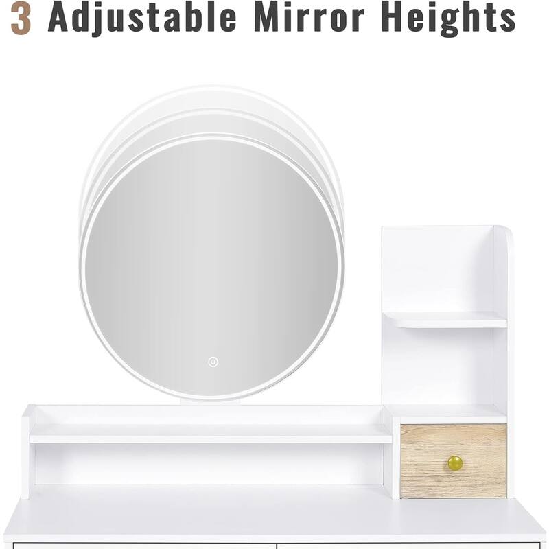 Makeup Vanity Desk 3 Color Touch Screen 5 Storage Drawers