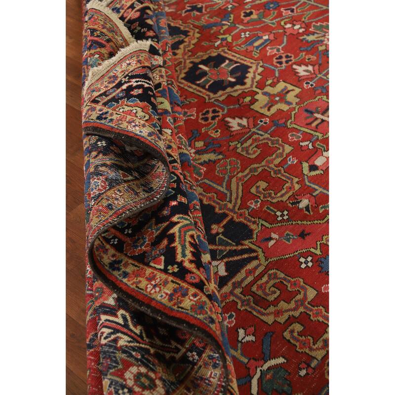 Hand Knotted Oriental 100% Wool Carpet Traditional Medallion Oranges & Rust Heriz (serapi) Area Rug - 14' 5'' X 11' 2''