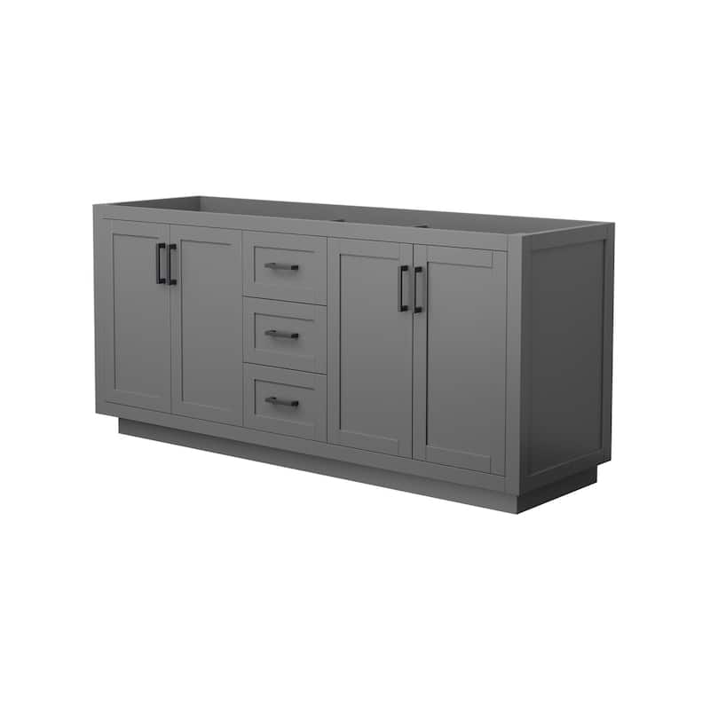 Wyndham Collection Miranda 71" Double Free Standing Vanity Cabinet - Dark Gray / Matte Black Hardware