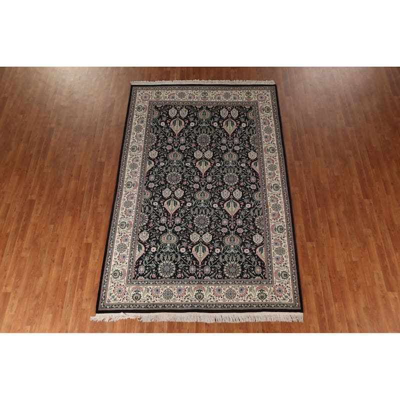 Black Vegetable Dye Aubusson Chinese Area Rug Hand-Knotted Wool Carpet - 6'2"x 9'7"