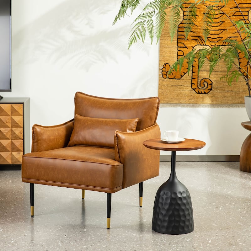 Glitzhome Set of 2 29.5"W Mid-Century Modern Leatherette Armchairs With Side Pocket - 29.5" W x 32" H x 28.75" D