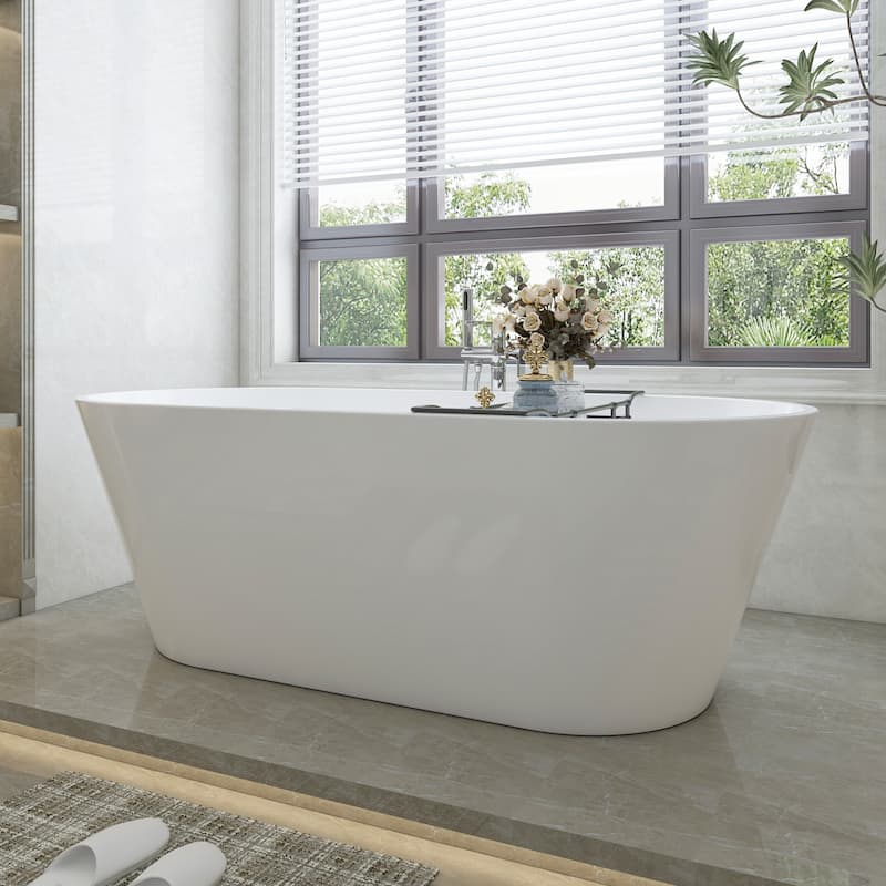 Vanity Art 67" X 32" Non-Slip White Acrylic Freestanding Bathtub