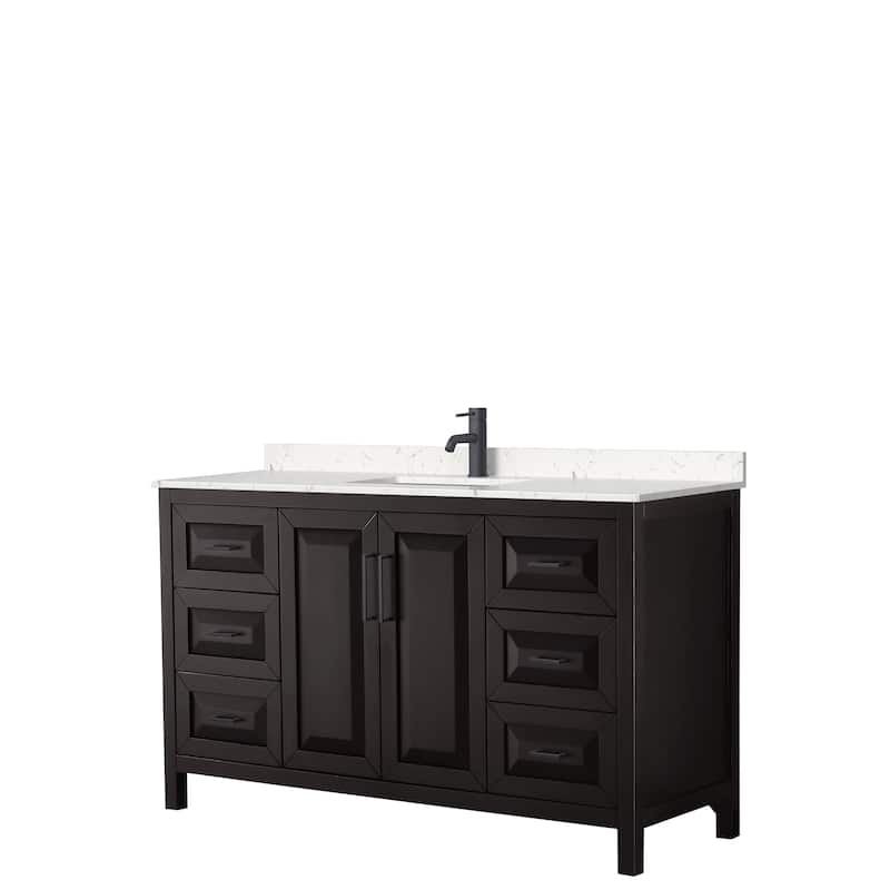 Daria 60 Inch Single Vanity, Cultured Marble Top - Dk Espresso, Black Trim, Carrara Cult. Marble Top