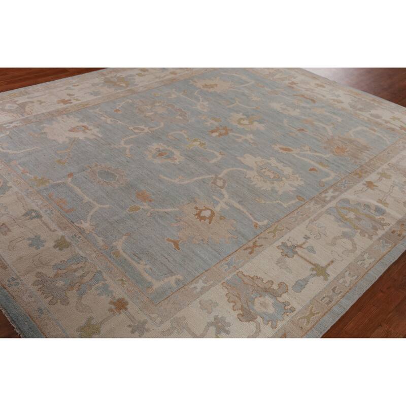 Hand Knotted Oriental 100% Wool Carpet Transitional All-Over Navy Blue & Blues Oushak Area Rug - 9' 11'' X 8' 4''