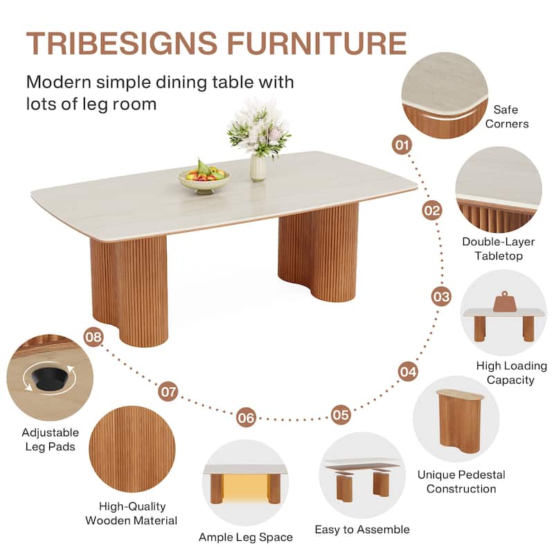 78.7" Rectangle Dining Table, Luxury Sintered Stone Kitchen Table with Solid Wood Legs