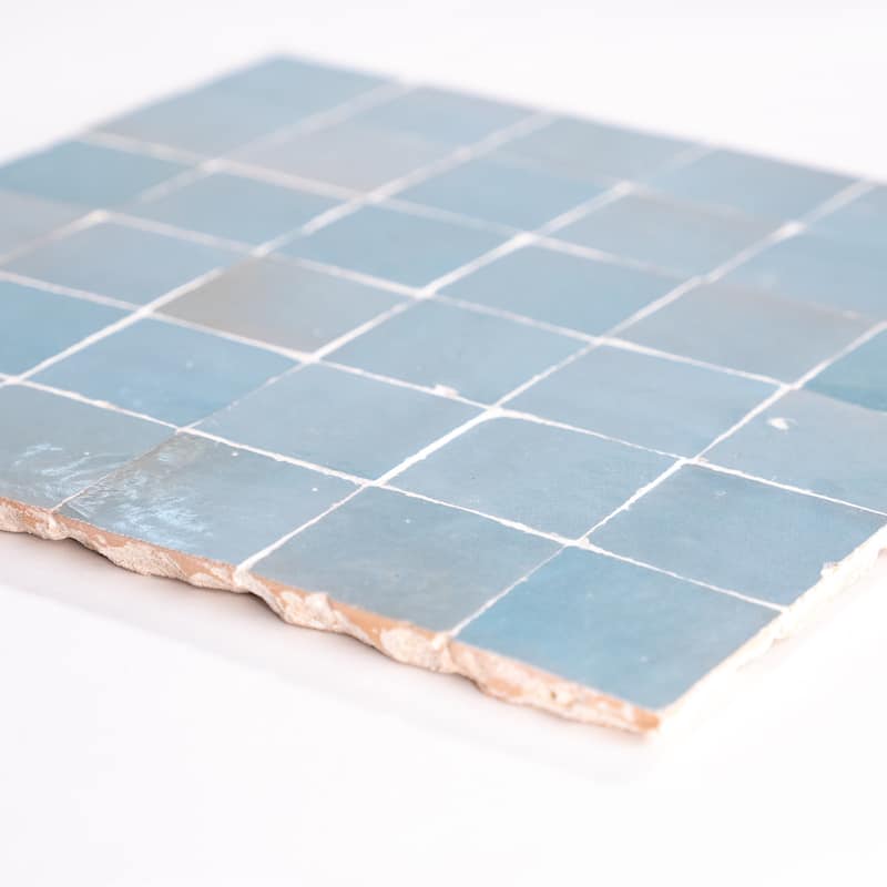 Moroccan Zellige Mosaic Tile, 12in x 12in Panel , in Light Blue