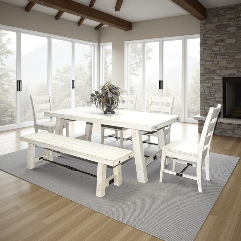 Rena Dining Table with Turnbuckles, 74 Inch Off-White Mahogany Wood
