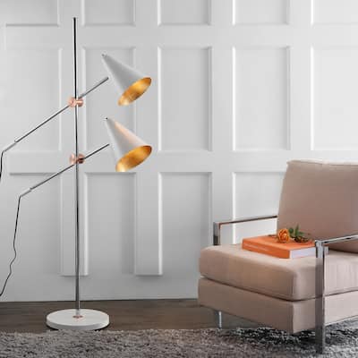 SAFAVIEH Lighting 71-inch Reed Chrome/ White Floor Lamp - 39.5"x12.5"x71"
