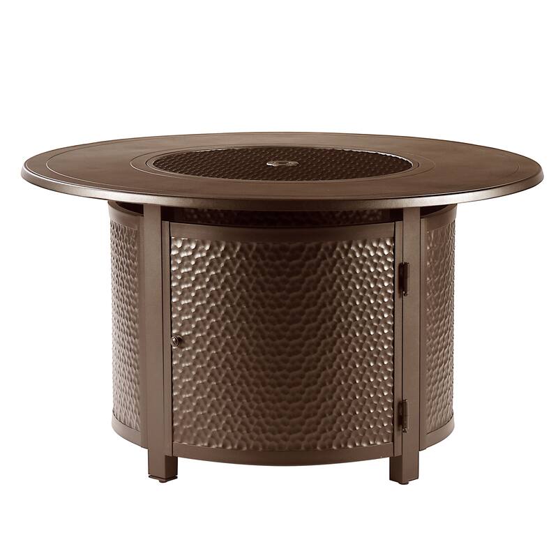 Round 44 in. x 44 in. Aluminum Propane Fire Pit Table with Glass Beads, Two Covers, Lid, 55,000 BTUs - N/A
