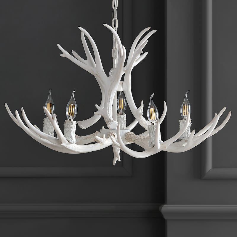 Apollo Adjustable Resin Antler 5-Light LED Chandelier, by JONATHAN Y - 30"