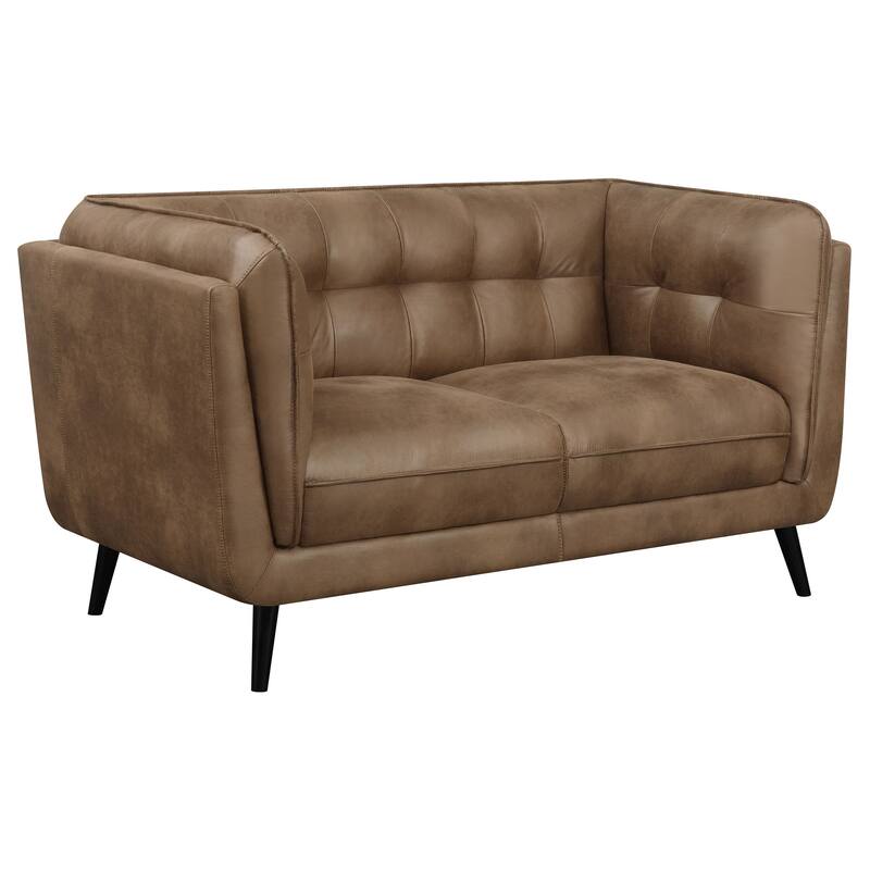Thatcher Button Tufted Upholstered Loveseat Brown - Brown