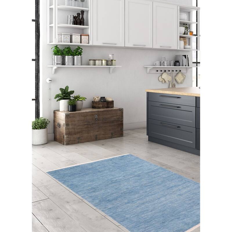 ECARPETGALLERY Hand-knotted Pak Finest Gabbeh Blue Wool Rug - 4'0 x 6'0