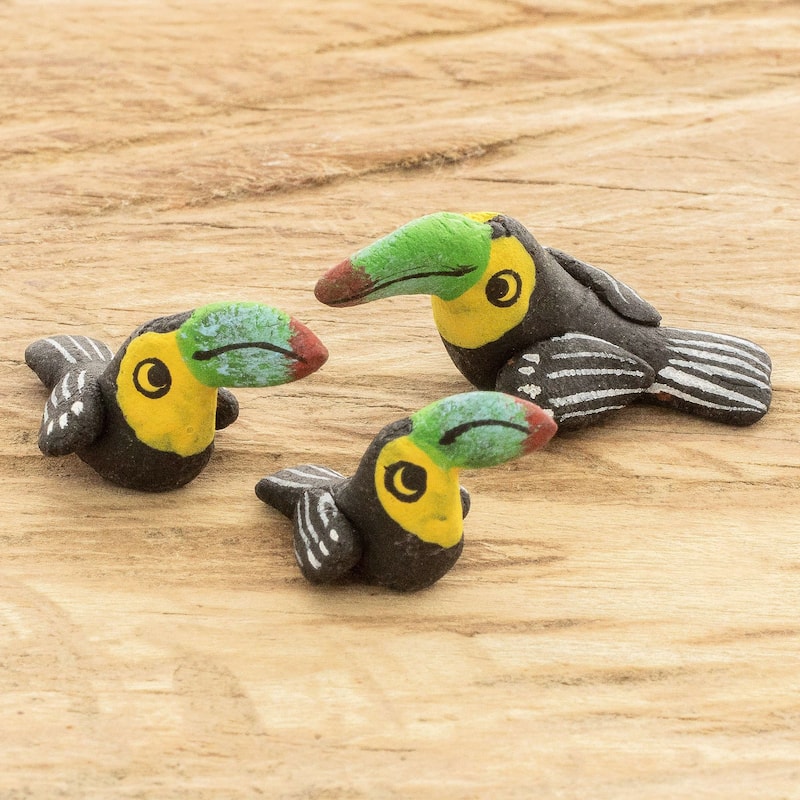 Novica Handmade Toucan Family Ceramic Figurines (Set Of 3)