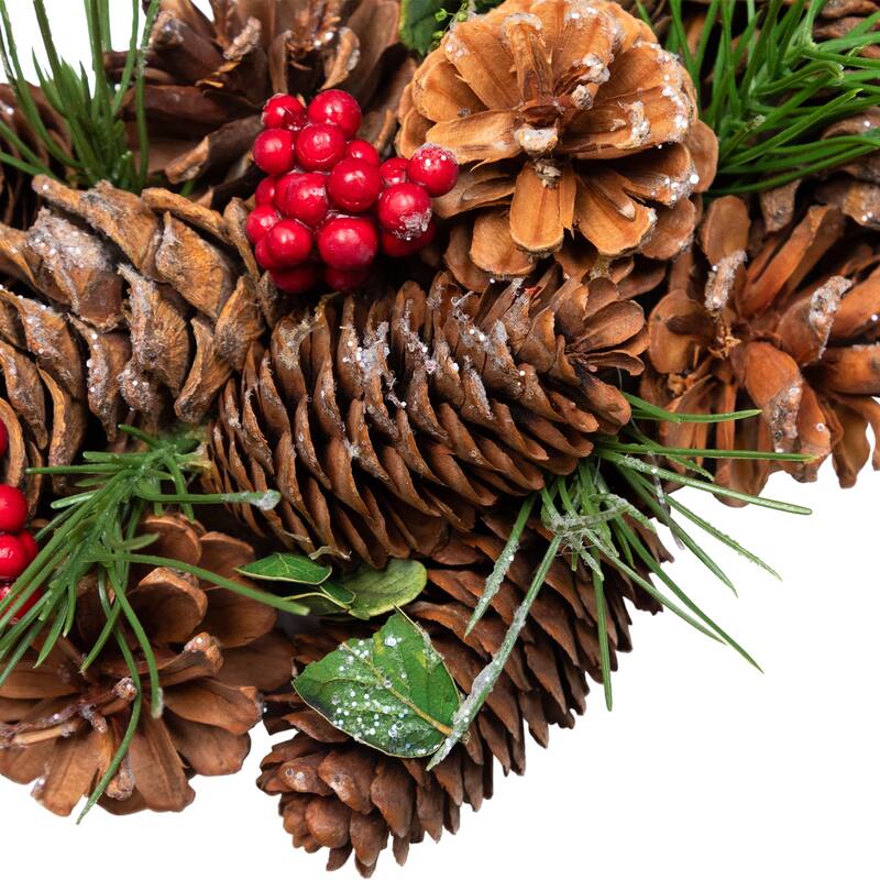 Frosted Pinecone and Red Berry Artificial Christmas Wreath - 13" - Unlit