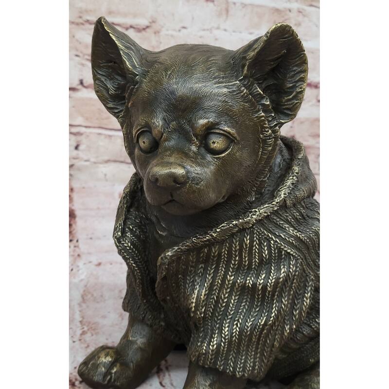 Cute Chihuahua Imitative Dog In Hooded Sweater Bronze Sculpture Figurine Statue Hot Cast