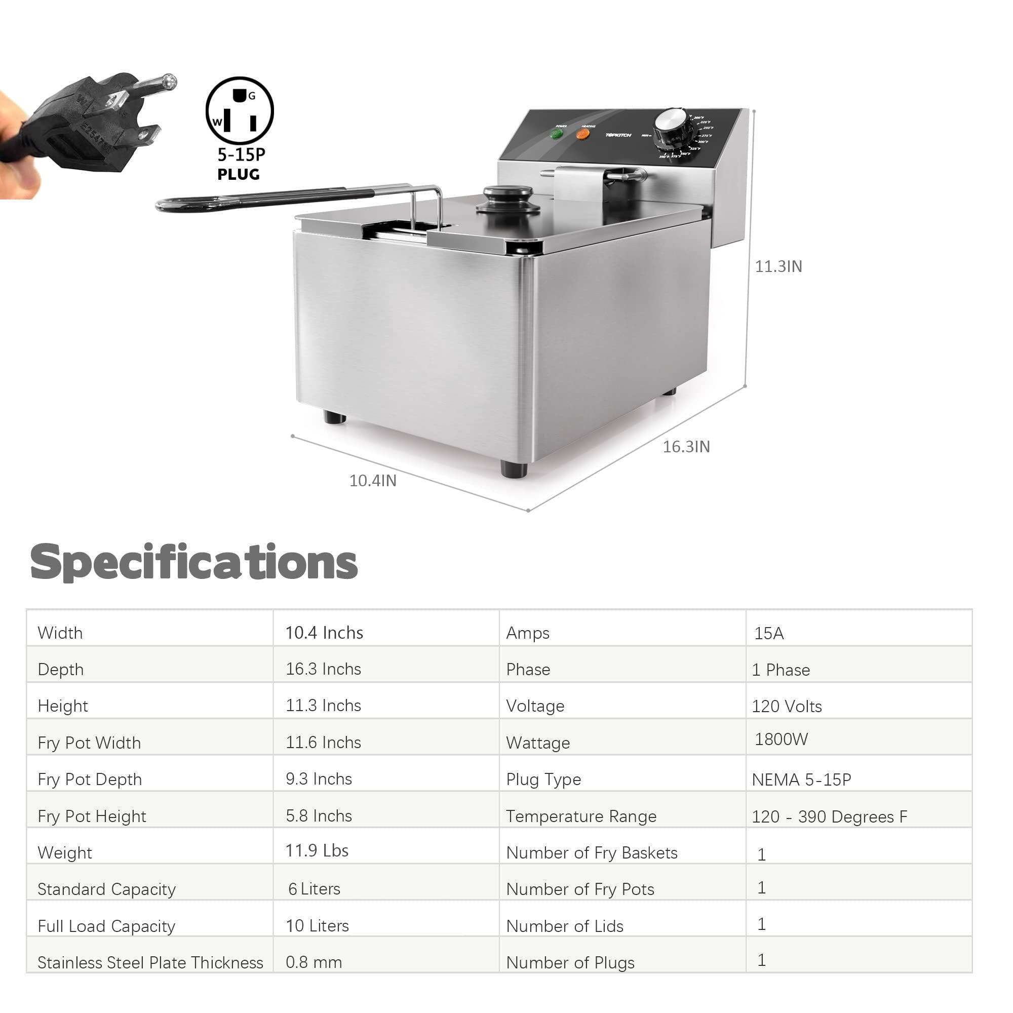 Electric Deep Fryer Countertop Deep Fryer with Basket and Lid Capacity